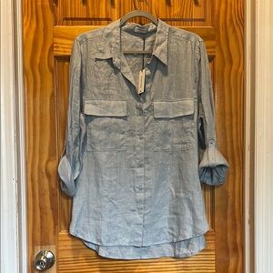 Aritzia Blue grey Button Down Shirt L NWT